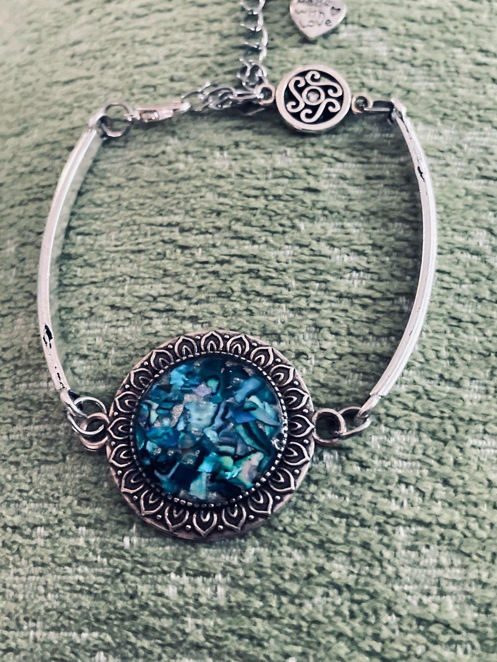 Silver-Tone Abalone Mosaic Round Bracelet in Blue